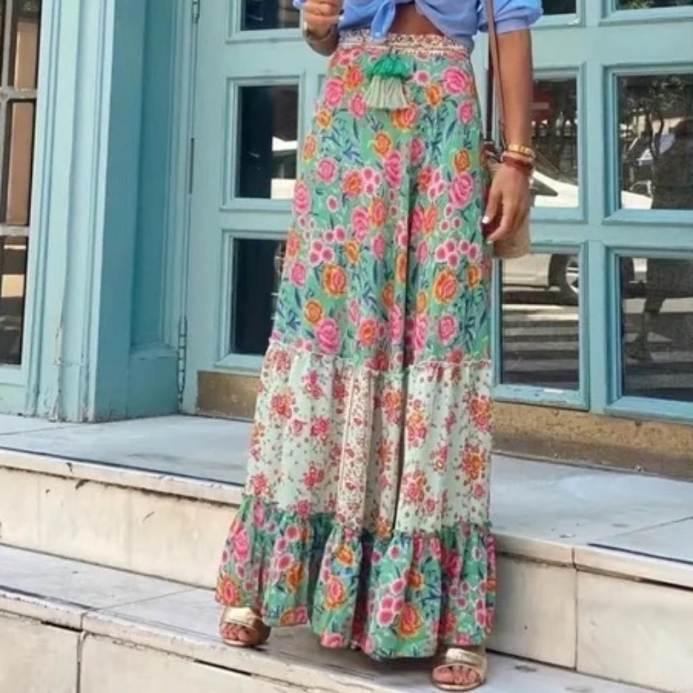 Boho Floral Maxi Skirt - Pink/Orange/Mint 🌸 NWT🌸